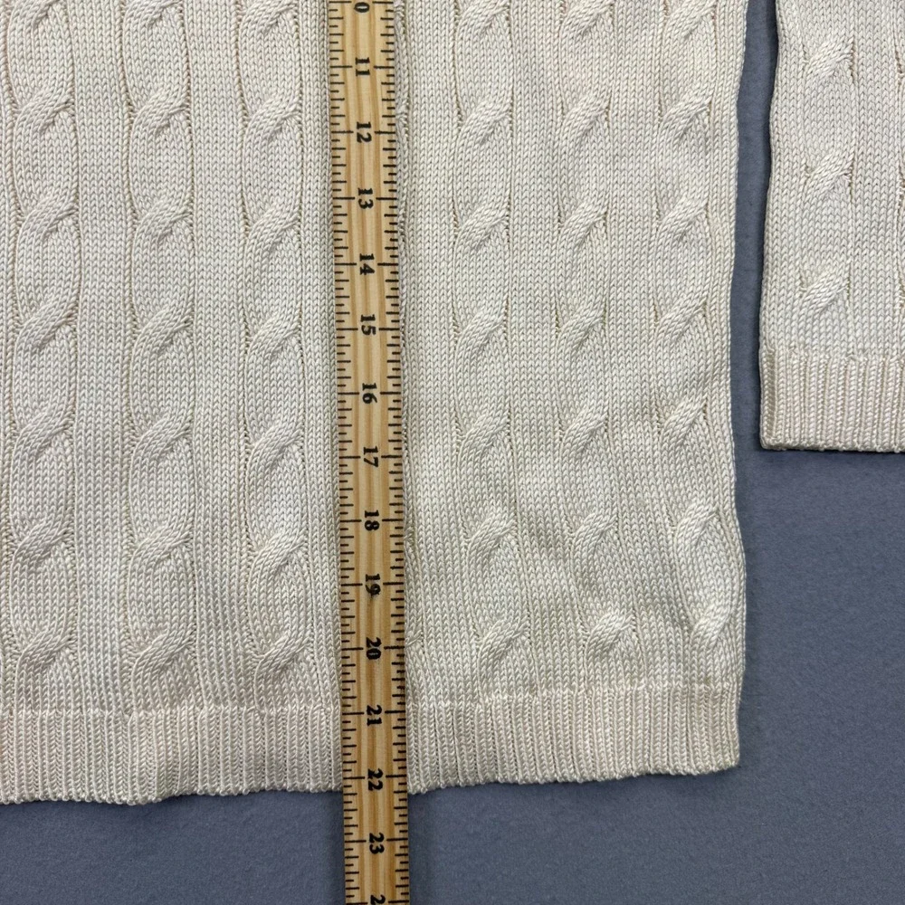 Ralph Lauren Womens Cream 100% Silk Cable Knit Boat Neck 3/4 Sleeve Sweater M